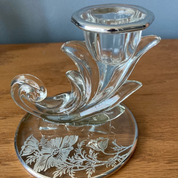 Pair of Fostoria Baroque crystal candlestick holders with silver overlay - Picture 6 of 8